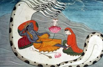 Vishnu schläft gebettet auf der Weltschlange – ewigeweisheit.de