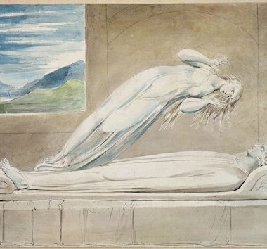 Seele über dem Körper schwebend, Illustration von William Blake - ewigeweisheit.de