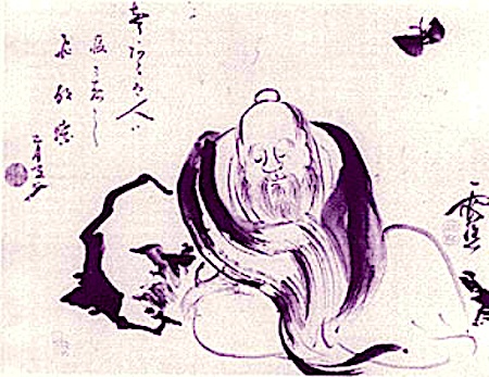 Zhuangzi träumt von einem Schmetterling - oder ein Schmetterling träumt von Zhuangzi? Illustration von Ike no Taiga (1723–1776) -ewigeweisheit.de